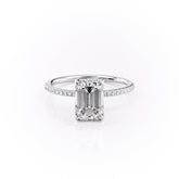 Arcade Grace 1 Carat VVS Lab-Grown Emerald Hidden Halo Pave Engagement Ring in 18K White Gold Front View