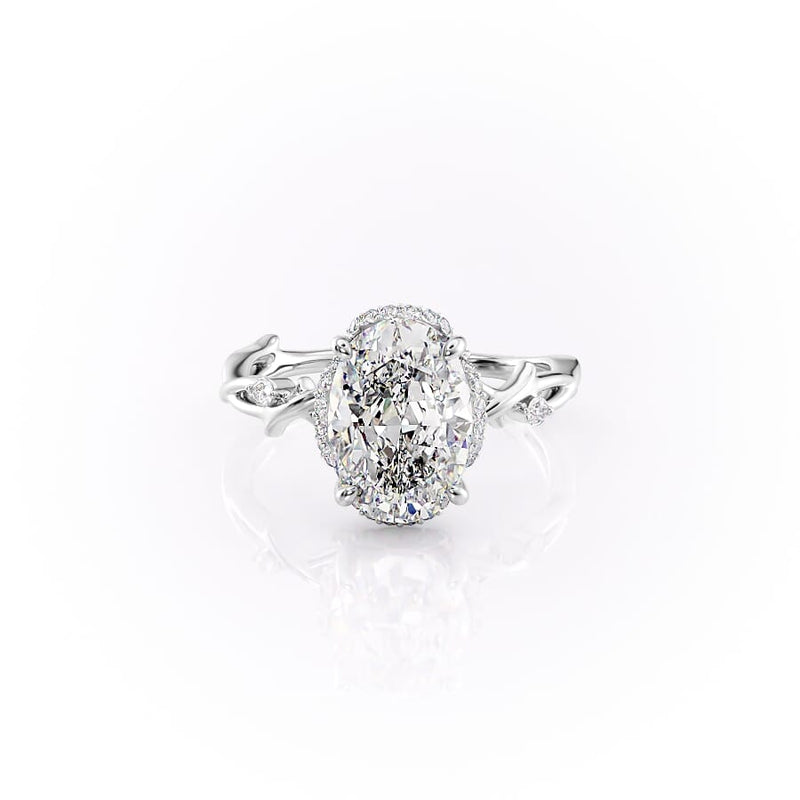 Aurora Halo 1.50 Carat VVS1 Lab‑Grown Oval Halo Engagement Ring in 18K White Gold Front View