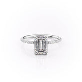 Cascade Steps 1.86 Carat VVS Lab-Grown Emerald Hidden Halo Pave Engagement Ring in 18K White Gold Front View