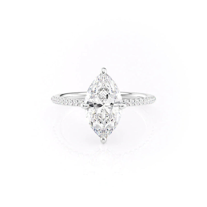 Celene Glint 1.79 Carat VVS Lab-Grown Marquise Hidden Halo Pave Engagement Ring in 18K White Gold Front View