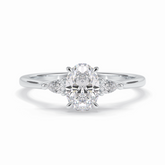 Celestial Harmony 1 Carat Oval VVS1 Moissanite Three Stone Engagement Ring in 18K White Gold