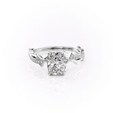 Celestial Pave 2.10 Carat VVS1 Lab-Grown Elongated Cushion Pave Three-Stone Engagement Ring in 18K White Gold Front View