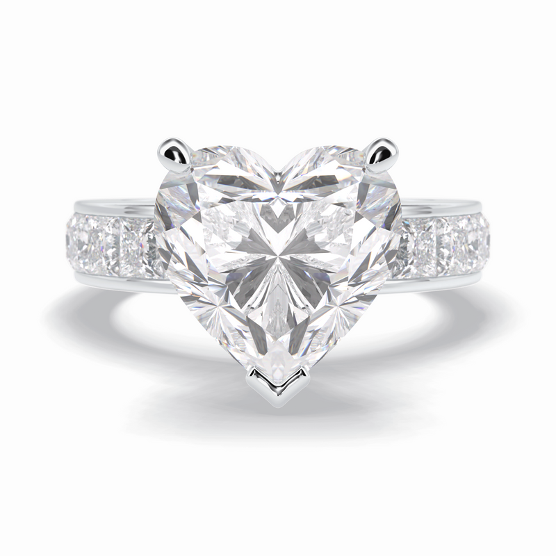 Cherish 6.63 Carat Heart VS1 Lab-Grown Solitaire With Accents Engagement Ring in 18K White Gold