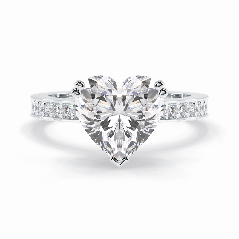 Cherished 3.03 Carat Heart VS1 Lab-Grown Pave Engagement Ring in 18K White Gold