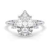 Crown Trinity 2.84 Carat Pear VS1 Lab-Grown Three Stone Engagement Ring in 18K White Gold