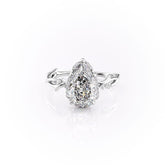 Divine Gleam 2 Carat VVS1 Lab‑Grown Pear Halo Engagement Ring in 18K White Gold Front View