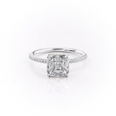 Echelon 1.94 Carat VVS Lab-Grown Asscher Hidden Halo Pave Engagement Ring in 18K White Gold Front View