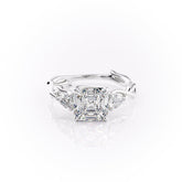 Eldergrove Prism 1.55 Carat VVS Lab-Grown Asscher Three-Stone Engagement Ring in 18K White Gold Front View