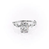 Eternal Weave 3.05 Carat VVS1 Lab-Grown Elongated Cushion Textured Three-Stone Engagement Ring in 18K White Gold Front View