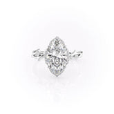 Ethereal Petal 3.10 Carat VVS Lab-Grown Marquise Halo Three-Stone Engagement Ring in 18K White Gold Front View