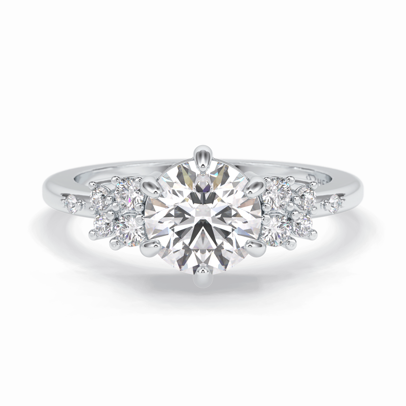 Floral Brilliance 1.29 Carat Round VS1 Lab-Grown Pave Engagement Ring in 18K White Gold