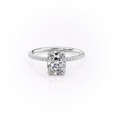 Halcyon Curve 2.10 Carat VVS Lab-Grown Elongated Cushion Hidden Halo Pave Engagement Ring in 18K White Gold Front View