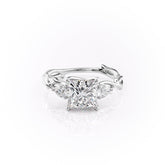 Lattice Bloom 3.37 Carat VVS Lab-Grown Princess Three-Stone Engagement Ring in 18K White Gold Front View