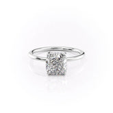 Luxe Blossom Cushion 1.55 Carat VVS1 Lab-Grown Hidden Halo Engagement Ring in 18K White Gold Front View