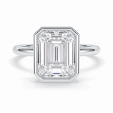 Luxe Linear 3.71 Carat Emerald VS1 Lab-Grown Bezel Engagement Ring in 18K Gold