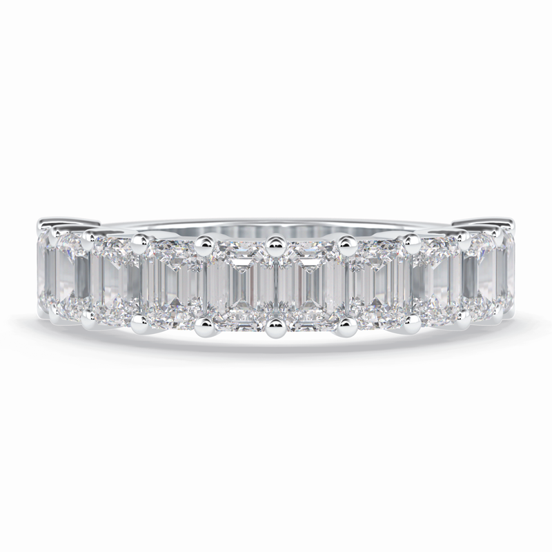 Regal Array 2.26 Carat Emerald VVS1 Half Eternity Lab-Grown Wedding Band in 18K White Gold