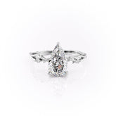 Moonlit Cascade 3.50 Carat VVS1 Lab‑Grown Textured Three Stone Pear Engagement Ring in 18K White Gold Front View