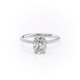 Nexa Shine 1.88 Carat VVS Lab-Grown Elongated Cushion Hidden Halo Pave Engagement Ring in 18K White Gold Front View