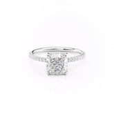 Nimbus Lyric 1 Carat VVS Lab-Grown Cushion Hidden Halo Pave Engagement Ring in 18K White Gold Front View