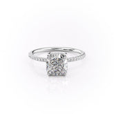 Opaline Cushion 1.72 Carat VVS1 Lab-Grown Hidden Halo Pave Engagement Ring in 18K White Gold Front View