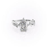 Opulent Cascade 1.50 Carat VVS1 Lab-Grown Pear Pave Engagement Ring in 18K White Gold Front View