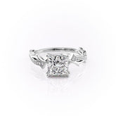 Prism Vine 2.20 Carat VVS Lab-Grown Princess Three-Stone Pave Engagement Ring in 18K White Gold Front View