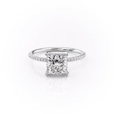 Regalia 1.42 Carat VVS Lab-Grown Princess Hidden Halo Pave Engagement Ring in 18K White Gold Front View