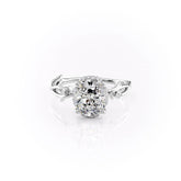 Seraphic Vine 3.04 Carat VVS Lab-Grown Elongated Cushion Halo Three-Stone Engagement Ring in 18K White Gold Front View