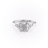 Serene Diadem 3.10 Carat VVS Lab-Grown Cushion Engagement Ring in 18K White Gold Front View