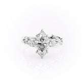 Starleaf 1.90 Carat VVS Lab-Grown Marquise Three-Stone Engagement Ring in 18K White Gold Front View