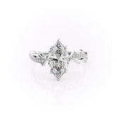 Vinecrest 1.85 Carat VVS Lab-Grown Marquise Three-Stone Pave Engagement Ring in 18K White Gold Front View