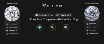 Moissanite vs Lab Diamond comparison guide showing differences in price, sparkle, hardness, durability, and value before you buy.