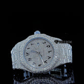 AP Royal Oak Fully Iced Out White Dial Arabic Numerals Diamond Bezel Moissanite Diamond Bracelet Front View.