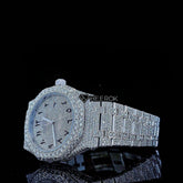 AP Royal Oak Fully Iced Out White Dial Arabic Numerals Diamond Bezel Moissanite Diamond Bracelet Front View.