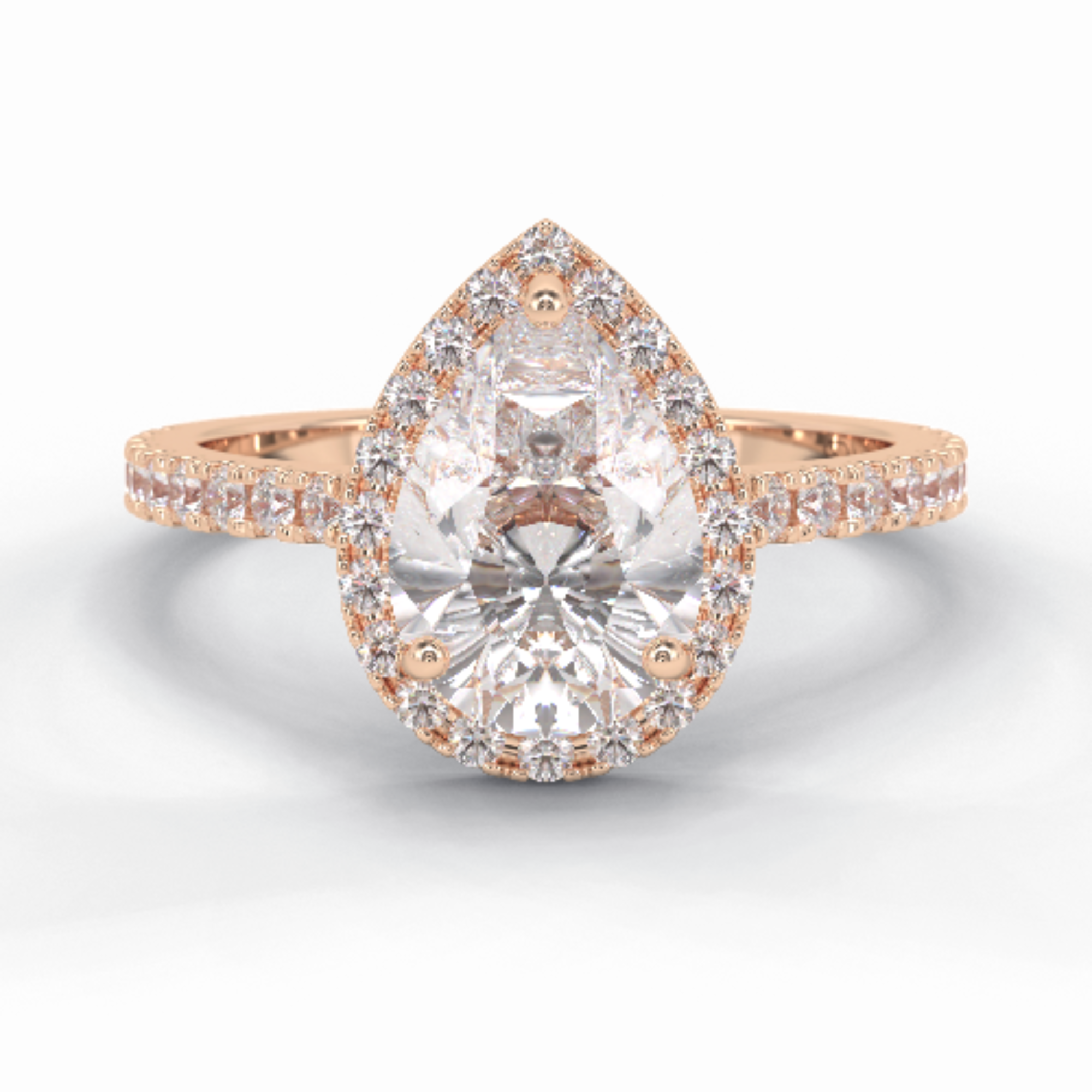 Apex 1.83 Carat Pear VVS1 Moissanite Halo Engagement Ring in 18K Rose Gold