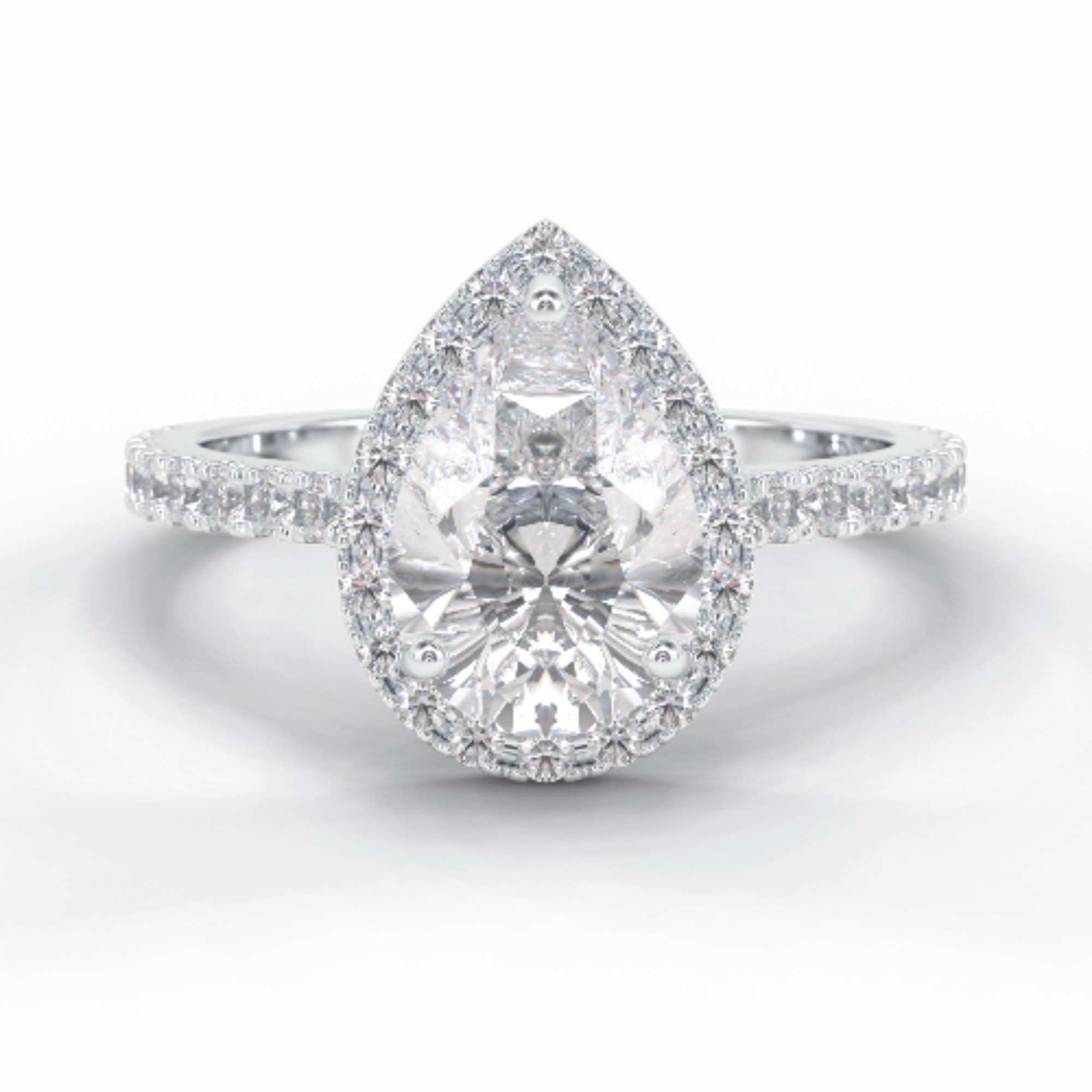Apex 1.83 Carat Pear VVS1 Moissanite Halo Engagement Ring in 18K White Gold