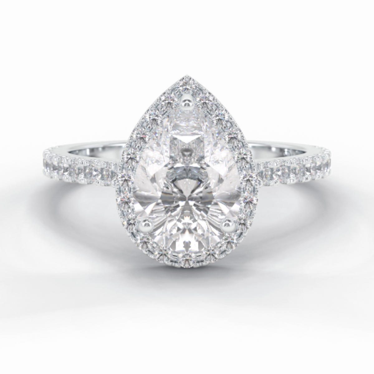 Apex 1.83 Carat Pear VVS1 Moissanite Halo Engagement Ring in 18K White Gold