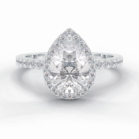 Apex 1.83 Carat Pear VVS1 Moissanite Halo Engagement Ring in 18K Gold