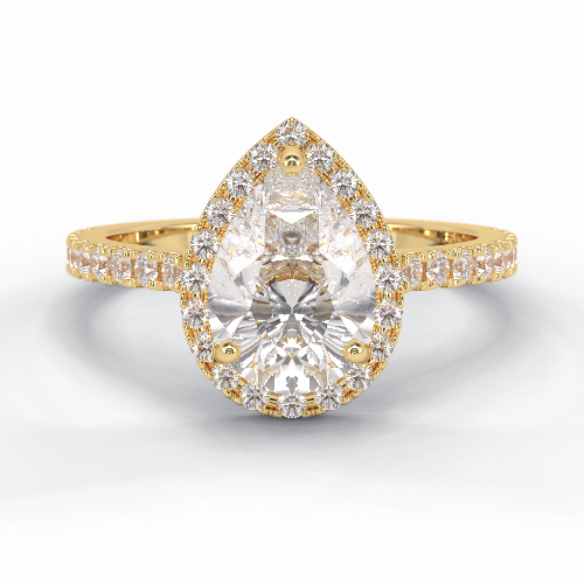 Apex 1.83 Carat Pear VVS1 Moissanite Halo Engagement Ring in 18K Yellow Gold