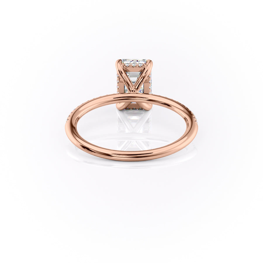 Arcade Grace 1 Carat VVS Lab-Grown Emerald Hidden Halo Pave Engagement Ring in 18K Rose Gold Back View