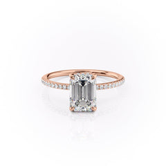 Arcade Grace 1 Carat VVS Lab-Grown Emerald Hidden Halo Pave Engagement Ring in 18K Rose Gold Front View