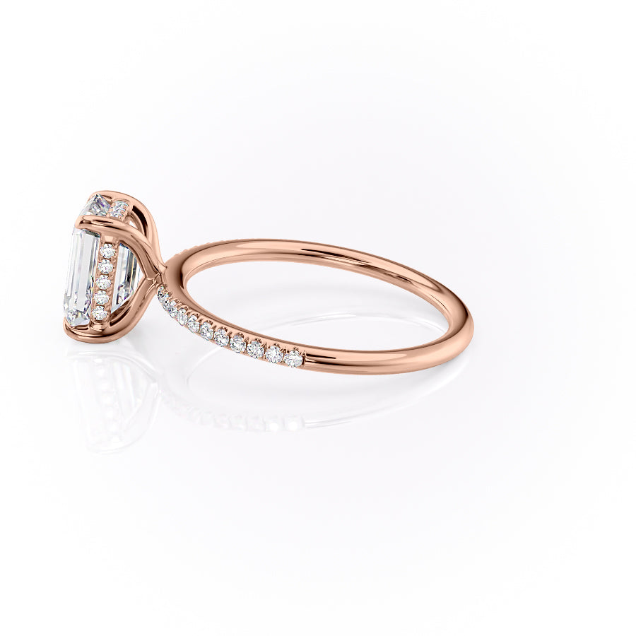 Arcade Grace 1 Carat VVS Lab-Grown Emerald Hidden Halo Pave Engagement Ring in 18K Rose Gold Left View