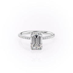 Arcade Grace 1 Carat VVS Lab-Grown Emerald Hidden Halo Pave Engagement Ring in 18K White Gold Front View