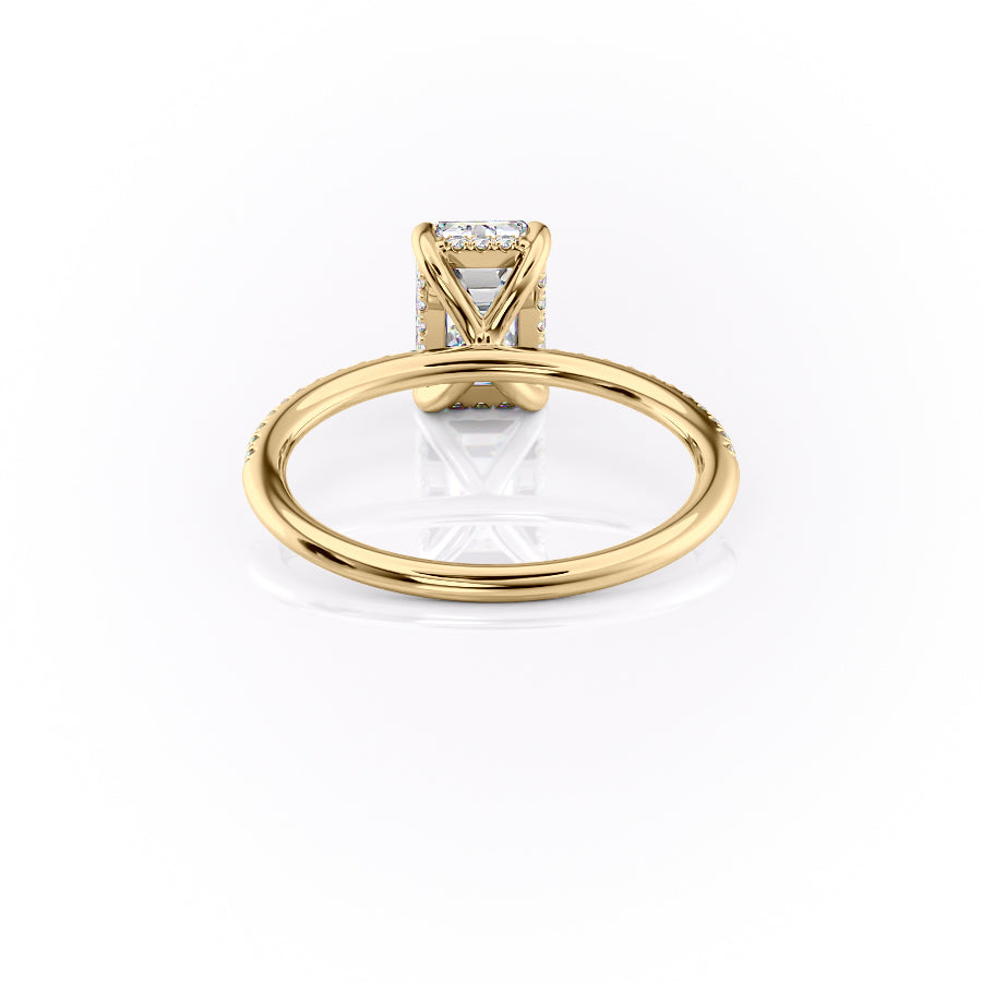 Arcade Grace 1 Carat VVS Lab-Grown Emerald Hidden Halo Pave Engagement Ring in 18K Yellow Gold Back View