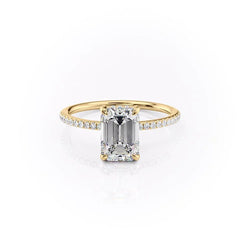 Arcade Grace 1 Carat VVS Lab-Grown Emerald Hidden Halo Pave Engagement Ring in 18K Yellow Gold Front View