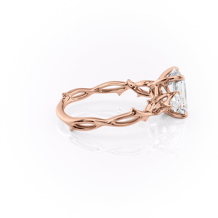 Arcadia Bloom 3.05 Carat VVS Lab-Grown Emerald Three-Stone Engagement Ring in 18K Rose Gold Right View