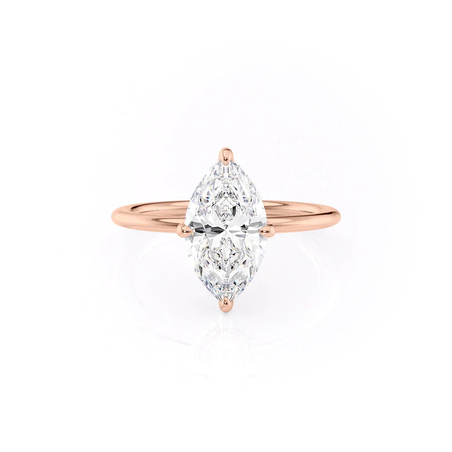 Aria Dazzle 1.87 Carat VVS Lab-Grown Marquise Hidden Halo Engagement Ring in 18K Rose Gold Front View