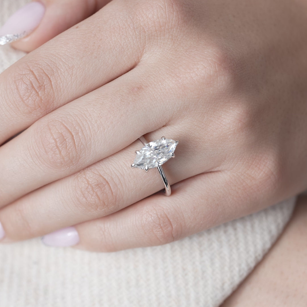 Aria Dazzle 1.87 Carat VVS Lab-Grown Marquise Hidden Halo Engagement Ring in 18K White Gold Finger View