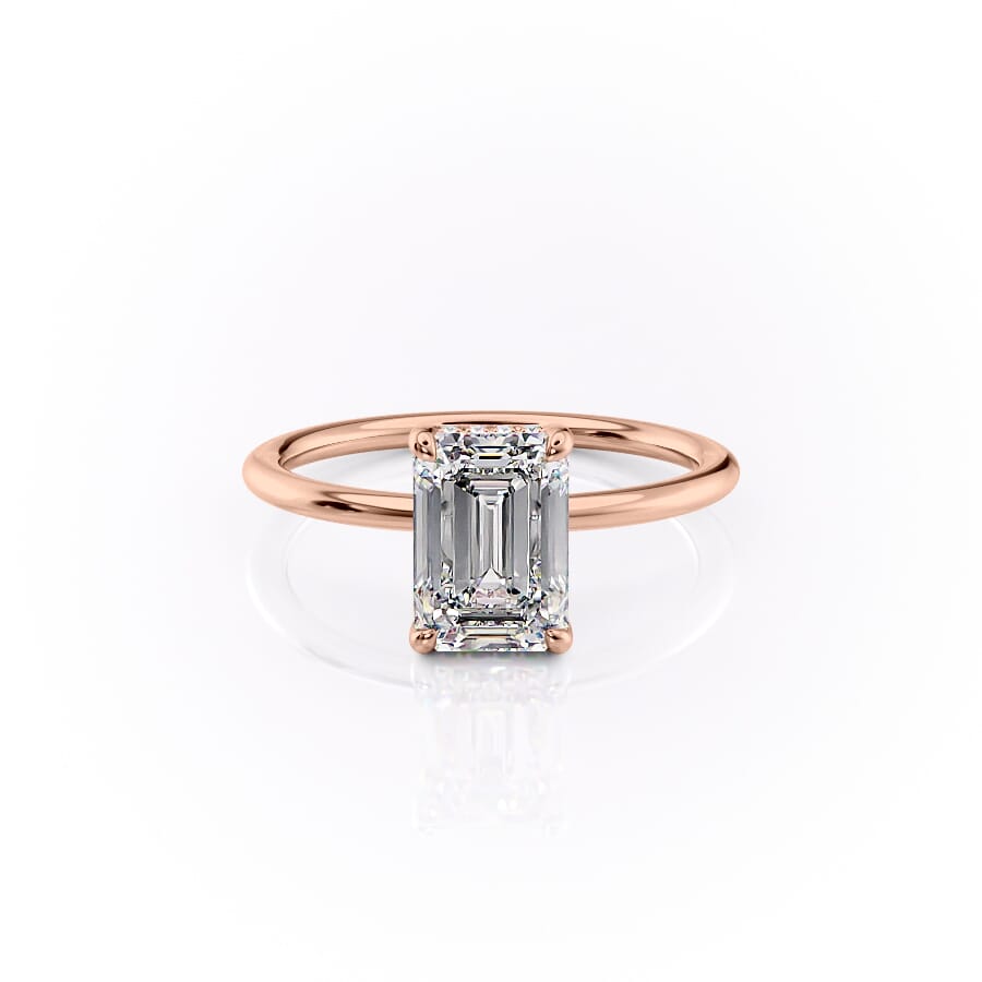 Auric Dawn Emerald 2.19 Carat VVS1 Lab-Grown Hidden Halo Engagement Ring in 18K Rose Gold Front View