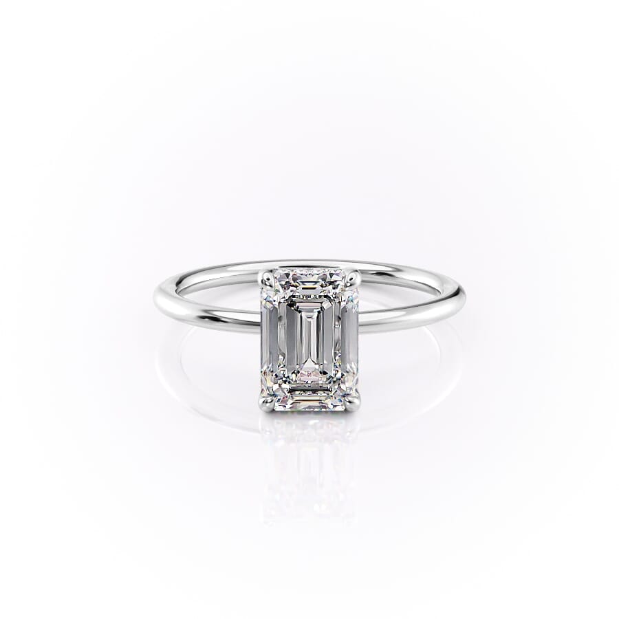 Auric Dawn Emerald 2.19 Carat VVS1 Lab-Grown Hidden Halo Engagement Ring in 18K White Gold Front View